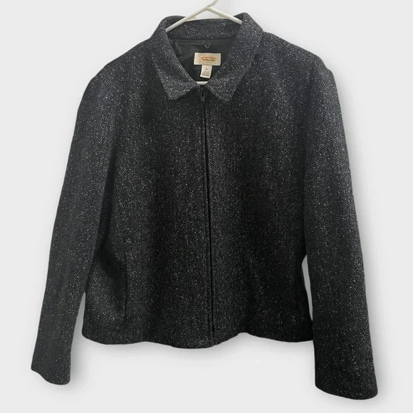Vintage Talbots Herringbone Tweed Zip Jacket. blue black wool silk blazer zipper - Picture 5 of 12